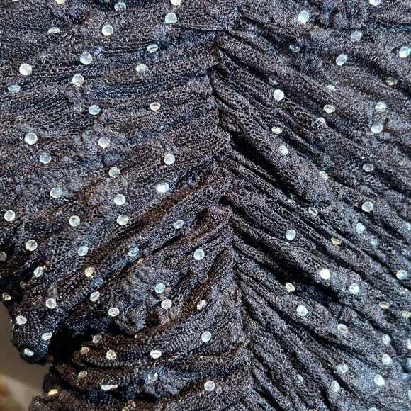 2/30‎ Zara Black & Silver Rhinestone Mesh Ruched Stretch Midi Skirt - Picture 7 of 7